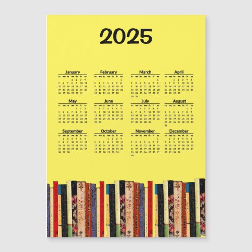 Books Abstract Yellow 2025 Calendar Magnetic Card