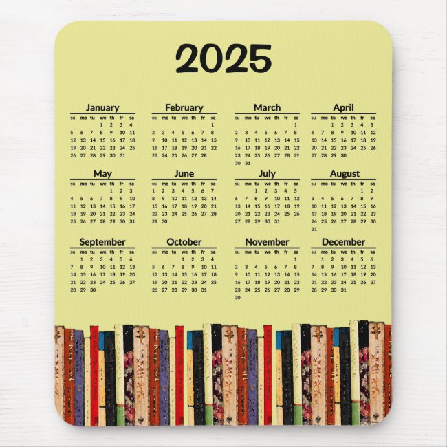 Books Abstract Yellow 2025 Calendar Mousepad