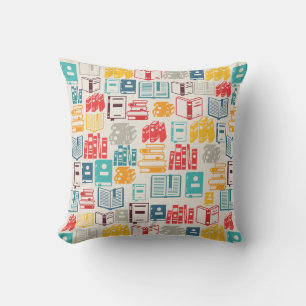 Books All Over Pattern Retro Colors Throw Pillow