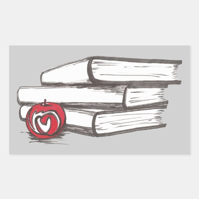 Books + An Apple | Customizable Rectangular Sticker (Front)