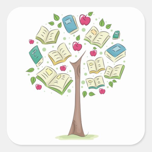 Books And Apple Tree Square Sticker