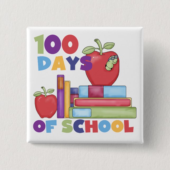 Books and Apples 100 Days of School Tshirts Button (Front)