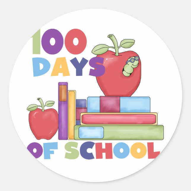 Books and Apples 100 Days of School Tshirts Classic Round Sticker (Front)