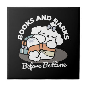 Books and Barks – Cute Sleepy Dog Reading Design Ceramic Tile