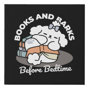 Books and Barks – Cute Sleepy Dog Reading Design Faux Canvas Print