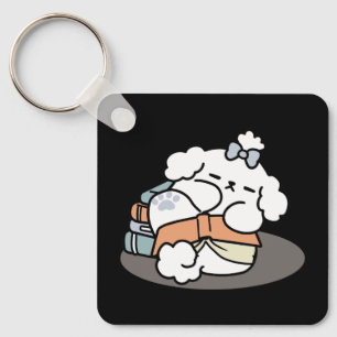 Books and Barks – Cute Sleepy Dog Reading Design Keychain