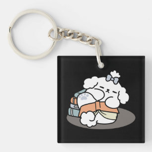 Books and Barks – Cute Sleepy Dog Reading Design Keychain