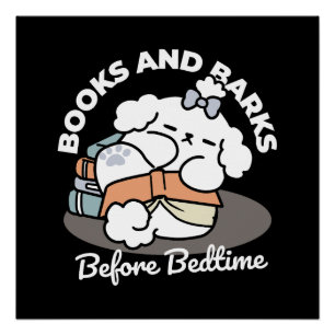 Books and Barks – Cute Sleepy Dog Reading Design Poster