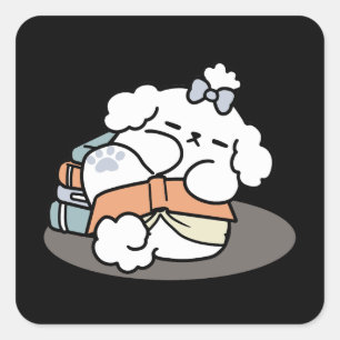 Books and Barks – Cute Sleepy Dog Reading Design Square Sticker
