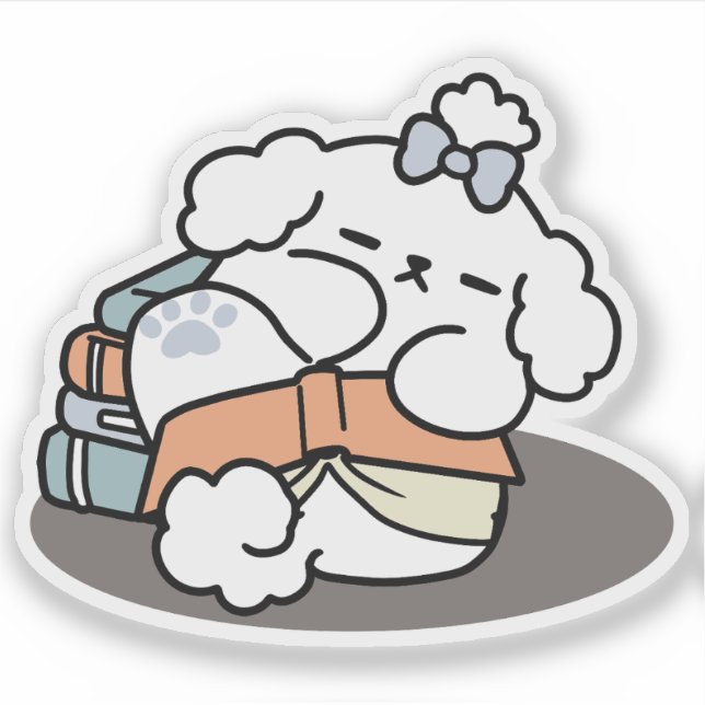 Books and Barks – Cute Sleepy Dog Reading Design Sticker (Front)
