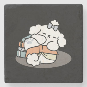 Books and Barks – Cute Sleepy Dog Reading Design Stone Coaster