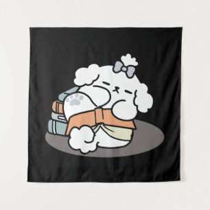 Books and Barks – Cute Sleepy Dog Reading Design Tapestry