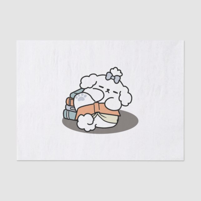 Books and Barks – Cute Sleepy Dog Reading Design Tissue Paper (Front)