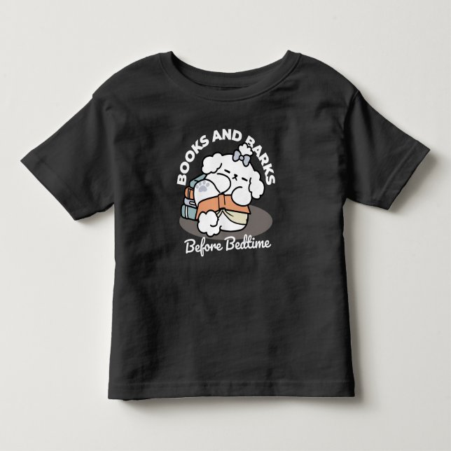 Books and Barks – Cute Sleepy Dog Reading Design Toddler T-shirt (Front)