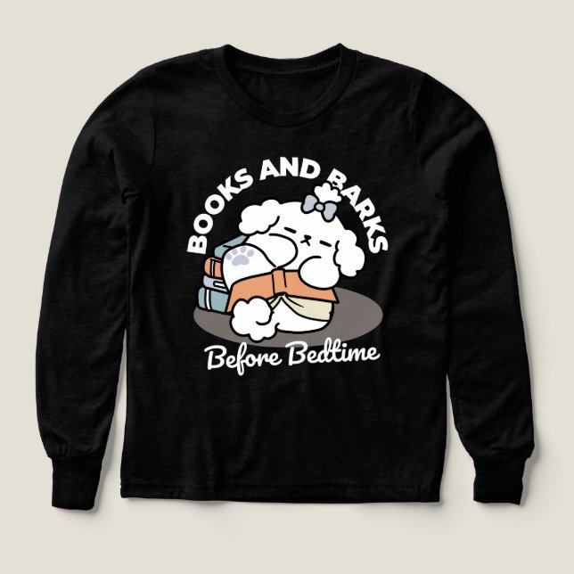 Books and Barks – Cute Sleepy Dog Reading Design Tri-Blend Shirts (Design Front)