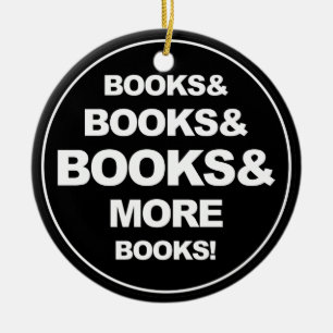 Books and books and more books ceramic ornament