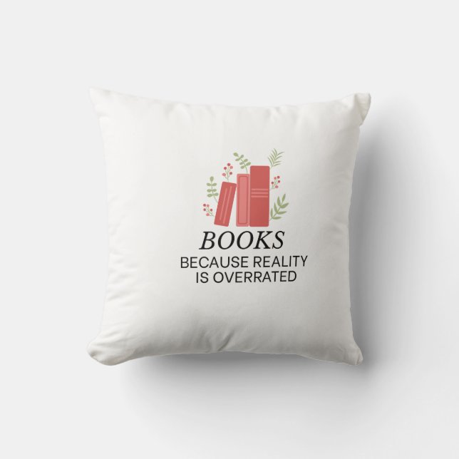 Books and Botanical Bliss Throw Pillow (Front)