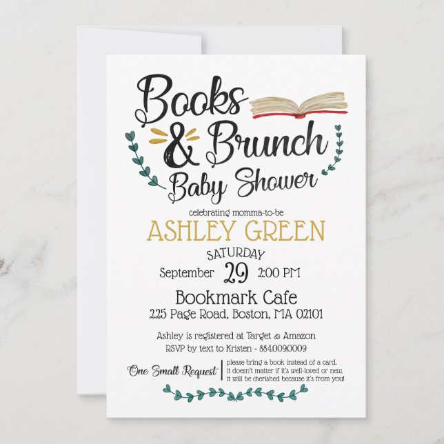 Books and Brunch Baby Shower Invitation (Front)