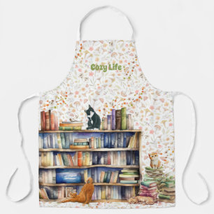Books and Cat Lovers Hygge Birthday Retirement Apron