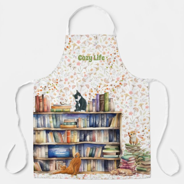 Books and Cat Lovers Hygge Birthday Retirement   Apron (Front)
