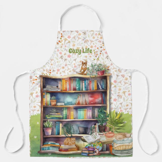 Books and Cat Lovers Hygge Birthday Retirement   Apron (Front)