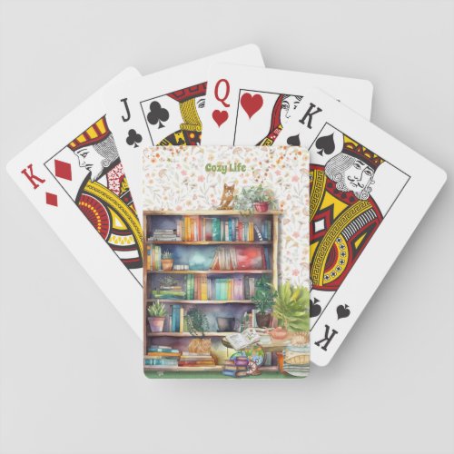 Books and Cat Lovers Hygge Birthday Retirement   Poker Cards