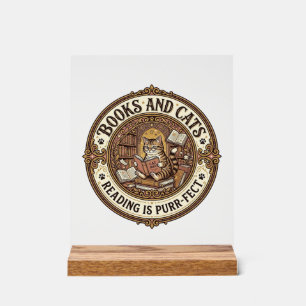 Books And Cats Cat Books Reading Vintage Vector Ar Acrylic Sign