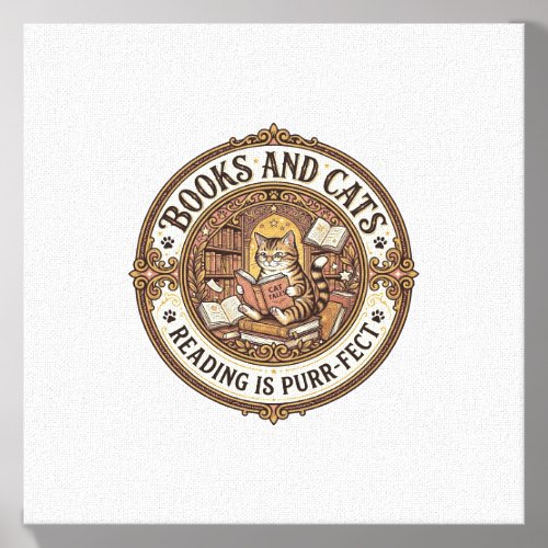 Books And Cats Cat Books Reading Vintage Vector Ar Canvas Photo Tile