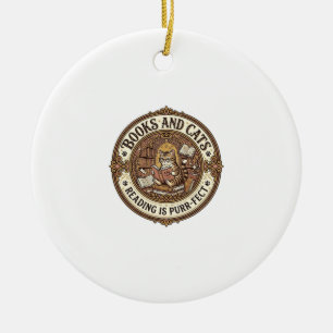 Books And Cats Cat Books Reading Vintage Vector Ar Ceramic Ornament