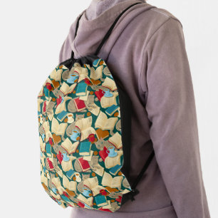 Books and cats drawstring bag