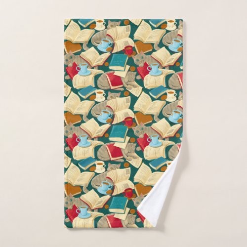 Books and cats hand towel 