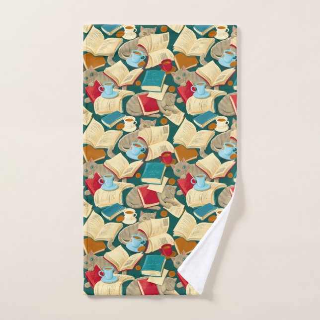 Books and cats hand towel  (Hand Towel)