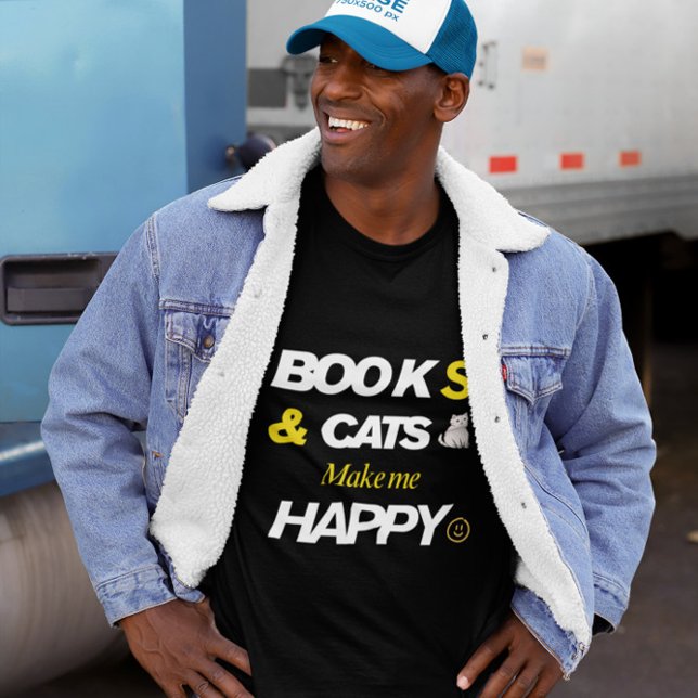 Books and Cats Make Me Happy T-Shirt (Creator Uploaded)