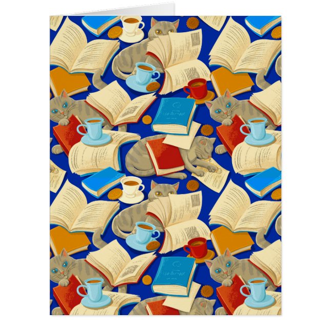Books and cats on blue cards (Front)