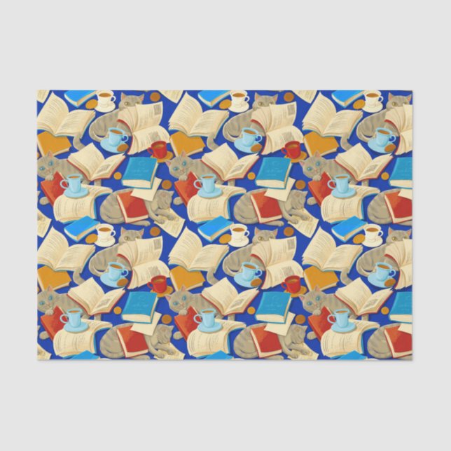 Books and cats on blue tissue paper (Front)