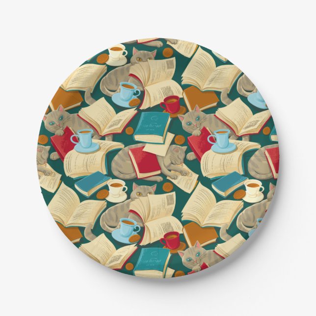 Books and cats paper plates (Front)