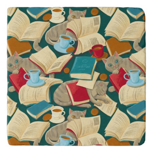 Books and cats trivet