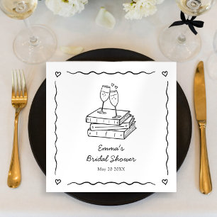 Books and Champagne Black and White Bridal Shower Napkins