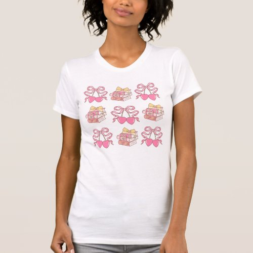 Books and Cherries Coquette Aesthetic y2k Preppy T_Shirt