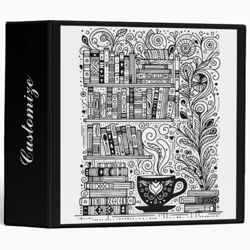 Books And Coffee Color Me Doodle 2 3 Ring Binder