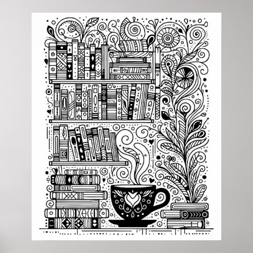 Books And Coffee Color Me Doodle 2 Poster