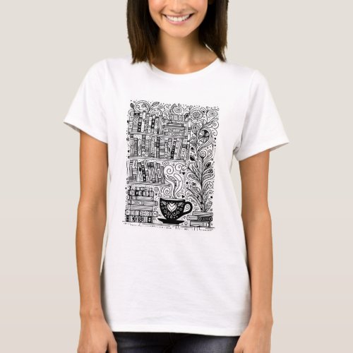 Books And Coffee Color Me Doodle 2 T_Shirt