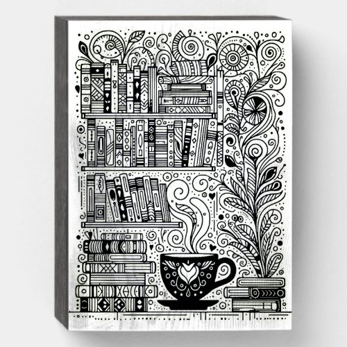 Books And Coffee Color Me Doodle 2 Wooden Box Sign