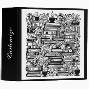 Books And Coffee Color Me Doodle 3 Ring Binder