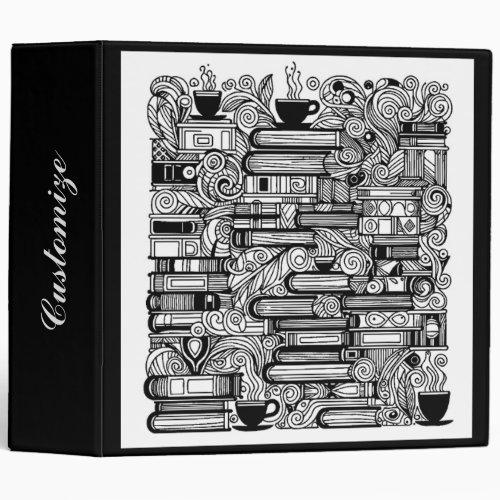 Books And Coffee Color Me Doodle  3 Ring Binder