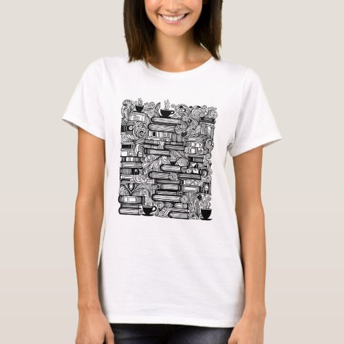 Books And Coffee Color Me Doodle   T_Shirt