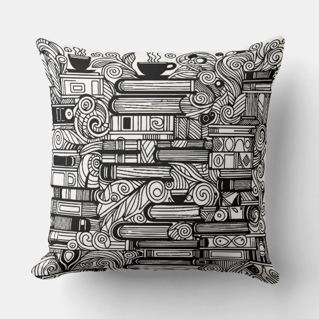 Books And Coffee Color Me Doodle   Throw Pillow (Front)