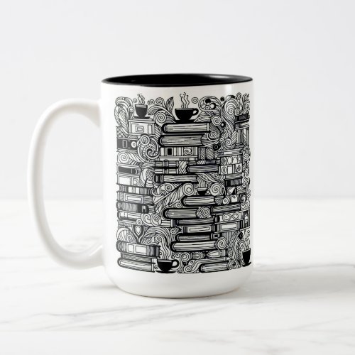 Books And Coffee Color Me Doodle Two_Tone Coffee Mug