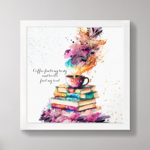 Books and coffee digital wall art. Framed Art