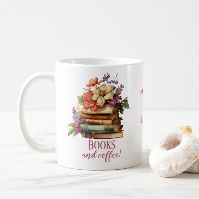 Books and Coffee Floral Coffee Mug (With Donut)